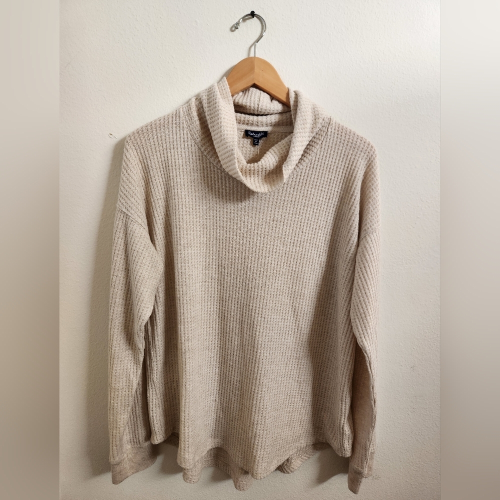 Splendid Women's Shirt Cowl Neck Waffle Knit Long Sleeve Top Cream Large NWT - Picture 1 of 8